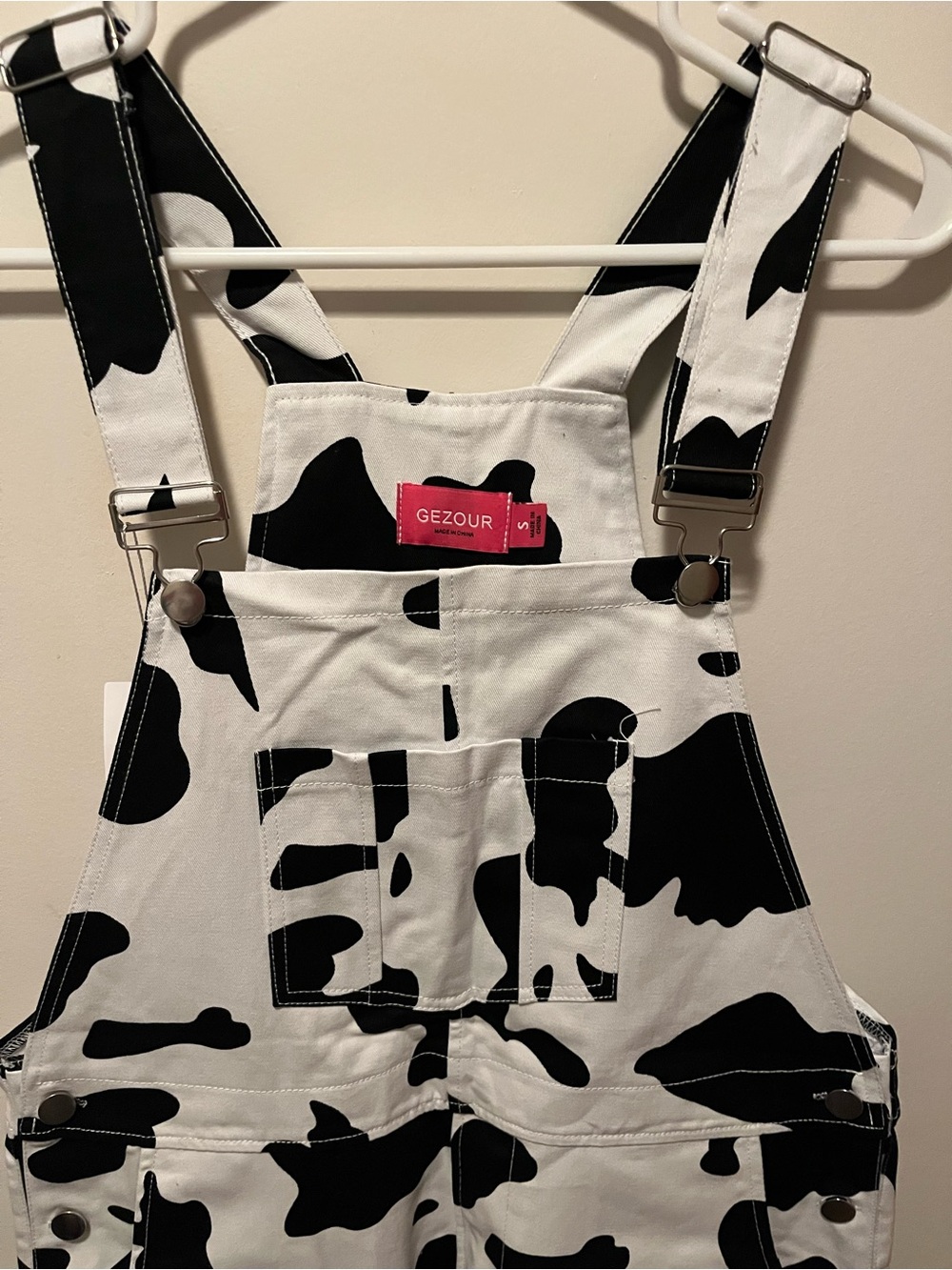 Overalls Black  & White Cow Print Women's Overalls - Picture 5 of 6